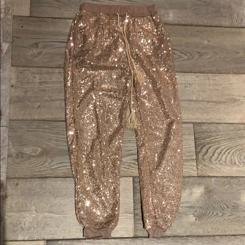 Blush sequin joggers